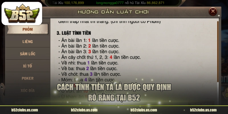 Cách tính tiền tá lả được quy định rõ ràng tại B52 