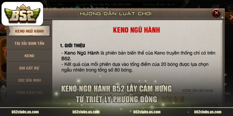Keno Ngũ Hành B52 lấy cảm hứng từ triết lý phương Đông