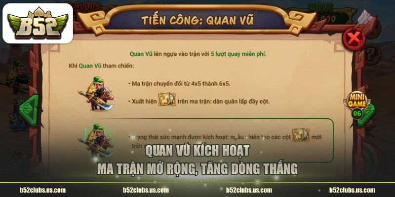 Quan Vũ kích hoạt ma trận mở rộng, tăng dòng thắng